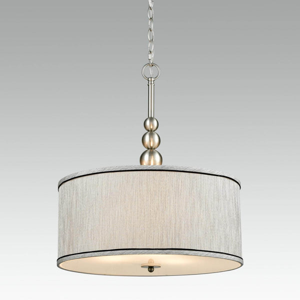 Modern Brushed Nickel Pendant Chandelier Fabric Drum Shade